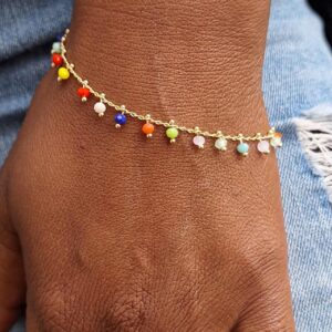 Multicolour Bead Bracelet Gold SS